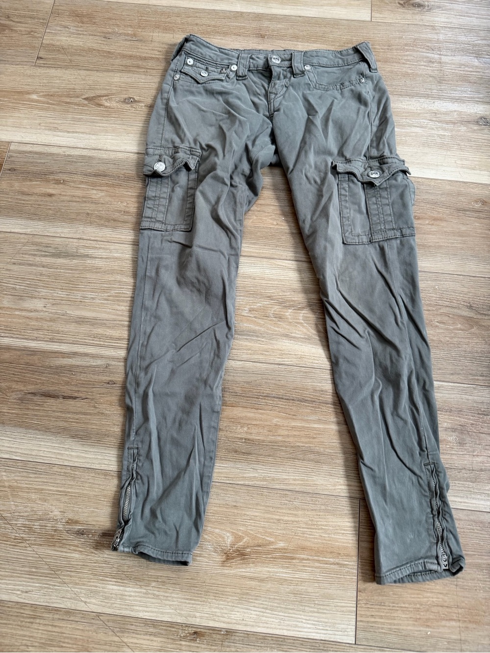 True Religion Olive-Taupe Skinny Cargo Jeans